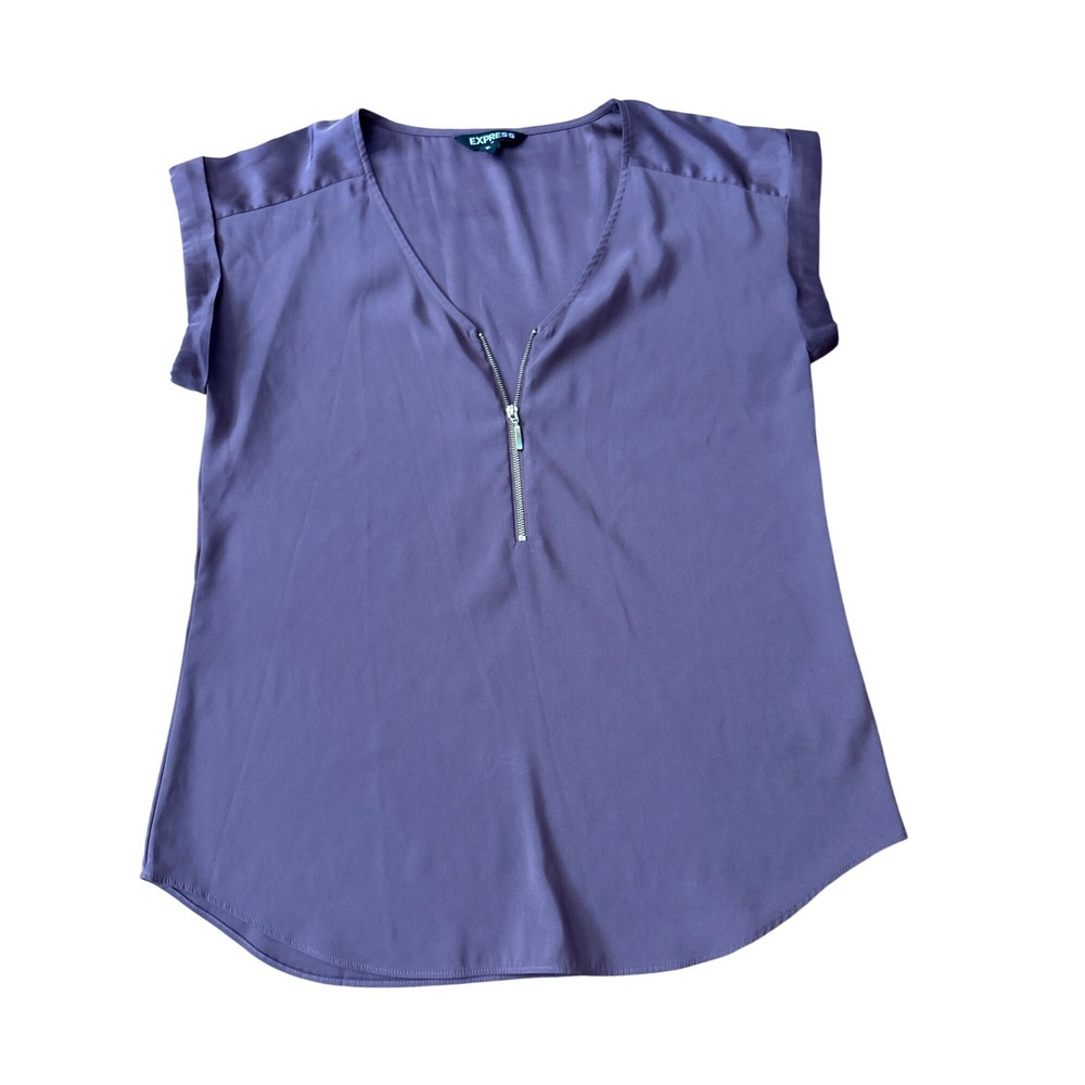 Express Blouse Women Purple Half Zip Cuffed Cap Sleeve Workwear SIZE Medium